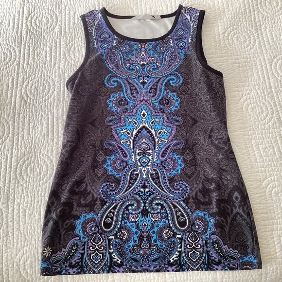 Athleta Athletic Work Out Muscle Up Paisley Blue Silky Tank Top size XS - Picture 1 of 7
